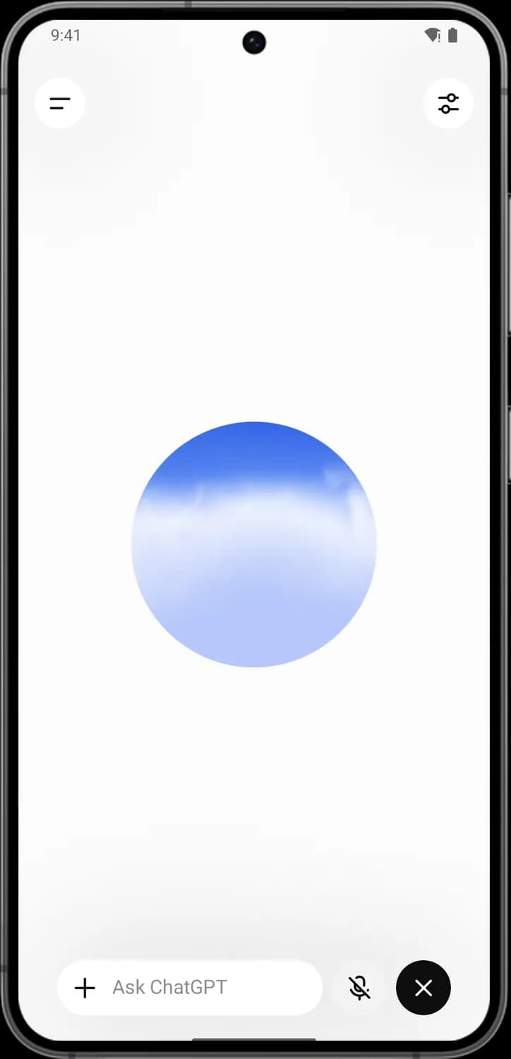 ChatGPT voice mode screen with each icon numbered, screen 1 of 2