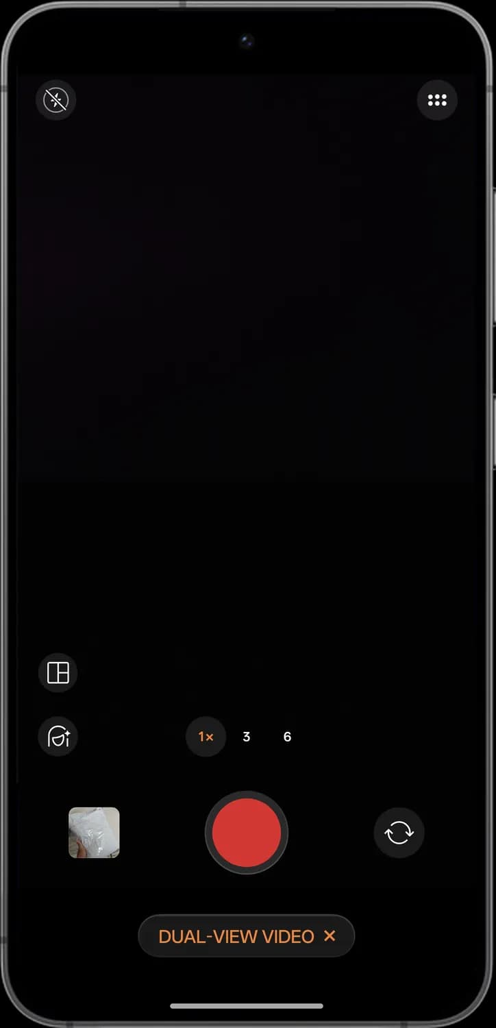 ColorOS 17 camera dual-view video screen with each icon numbered