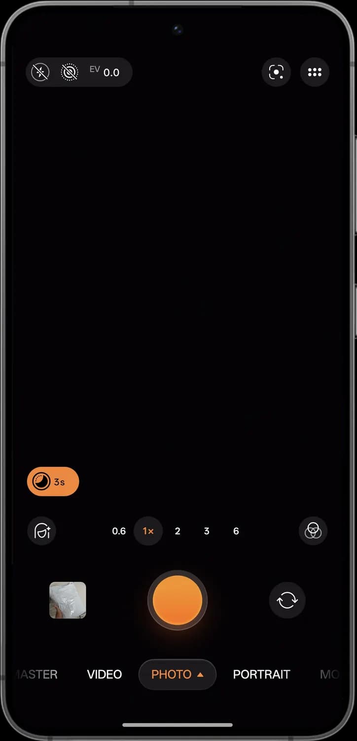 ColorOS 17 camera photo mode screen with each icon numbered, screen 1 of 2