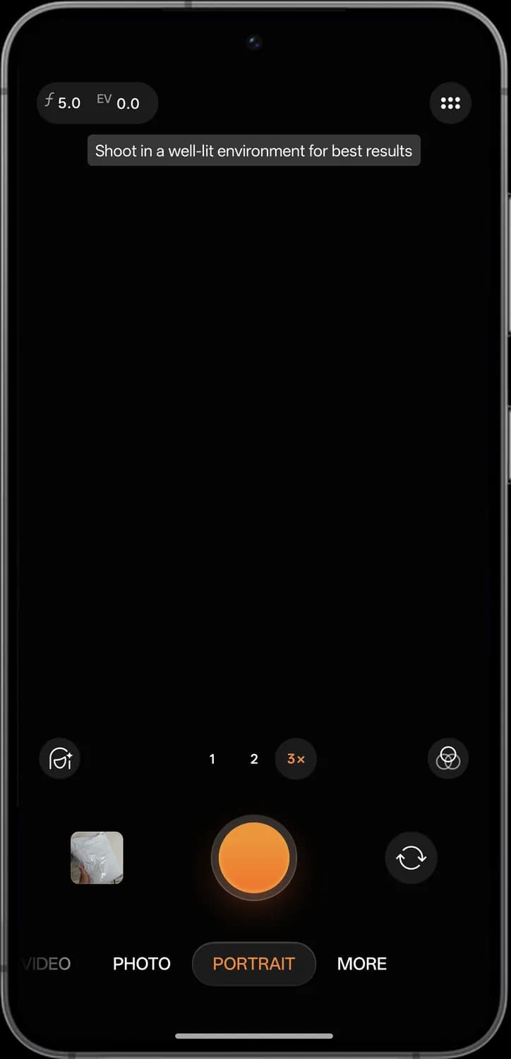 ColorOS 17 camera portrait mode screen with each icon numbered