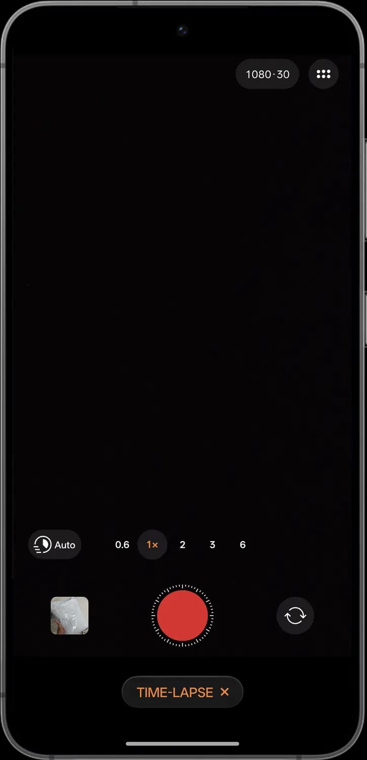ColorOS 17 camera time-lapse screen with each icon numbered