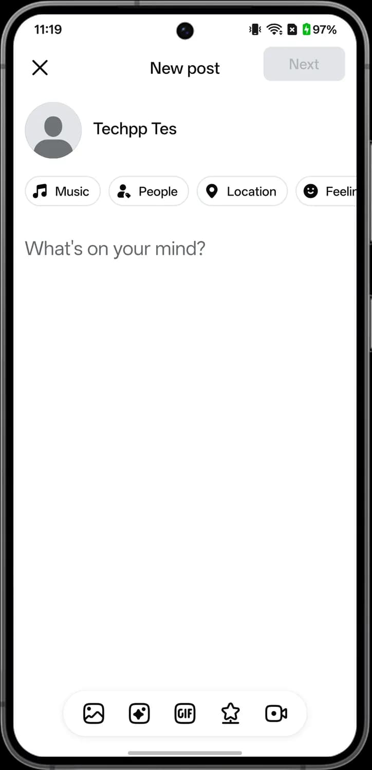 Facebook creating a post screen with each icon numbered, screen 2 of 3