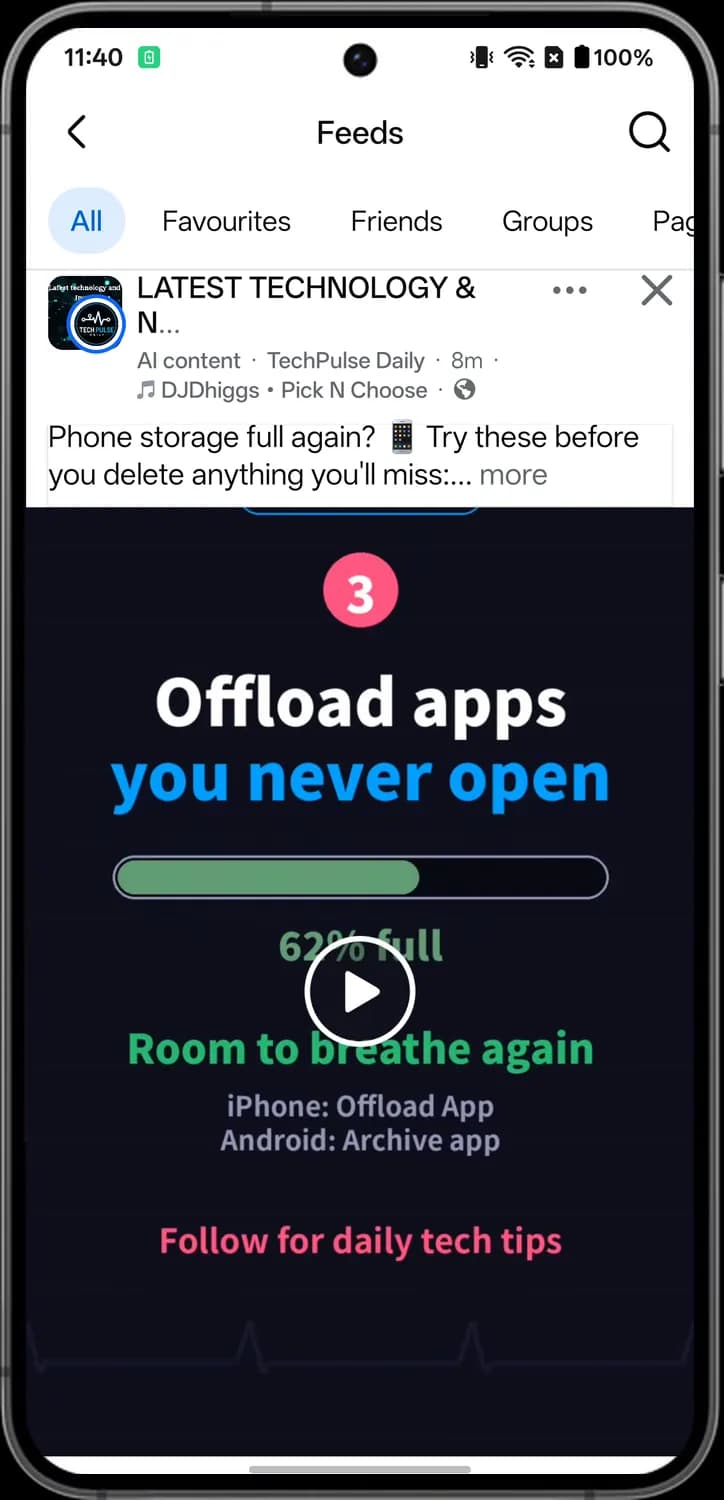 Facebook feeds screen with each icon numbered, screen 2 of 2