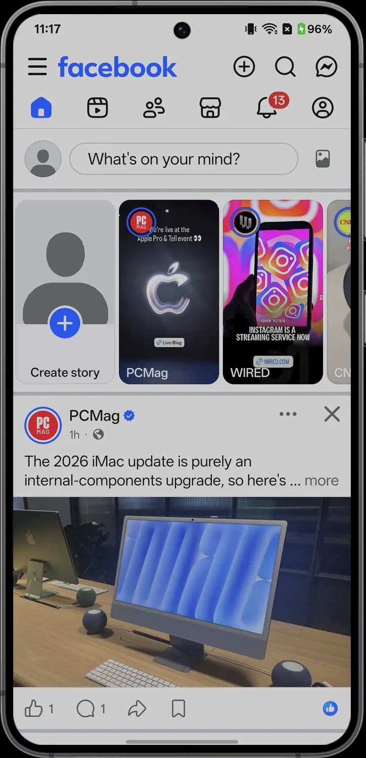 Facebook home feed screen with each icon numbered, screen 2 of 5