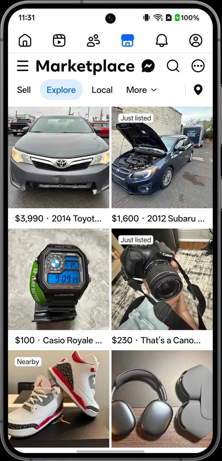 Facebook marketplace screen with each icon numbered, screen 2 of 4