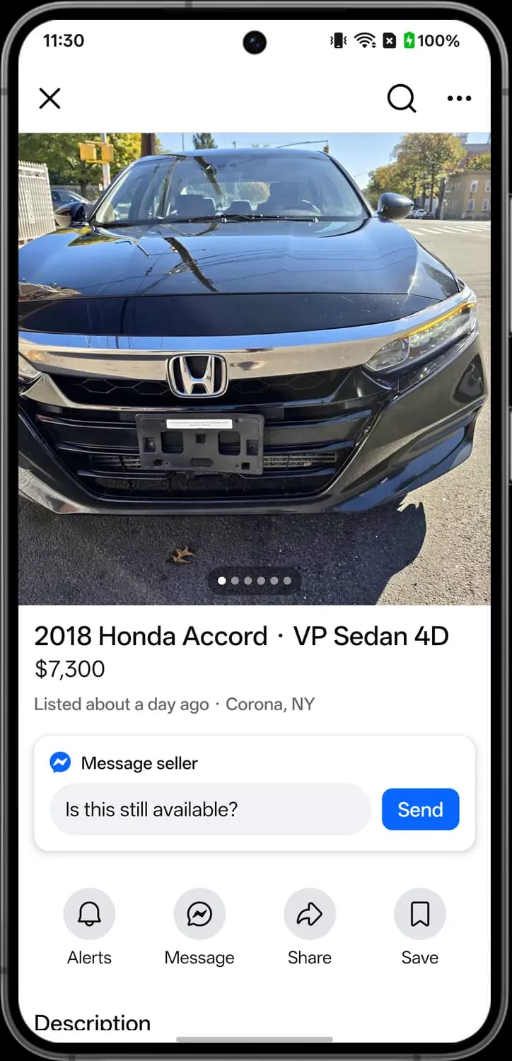 Facebook marketplace screen with each icon numbered, screen 4 of 4