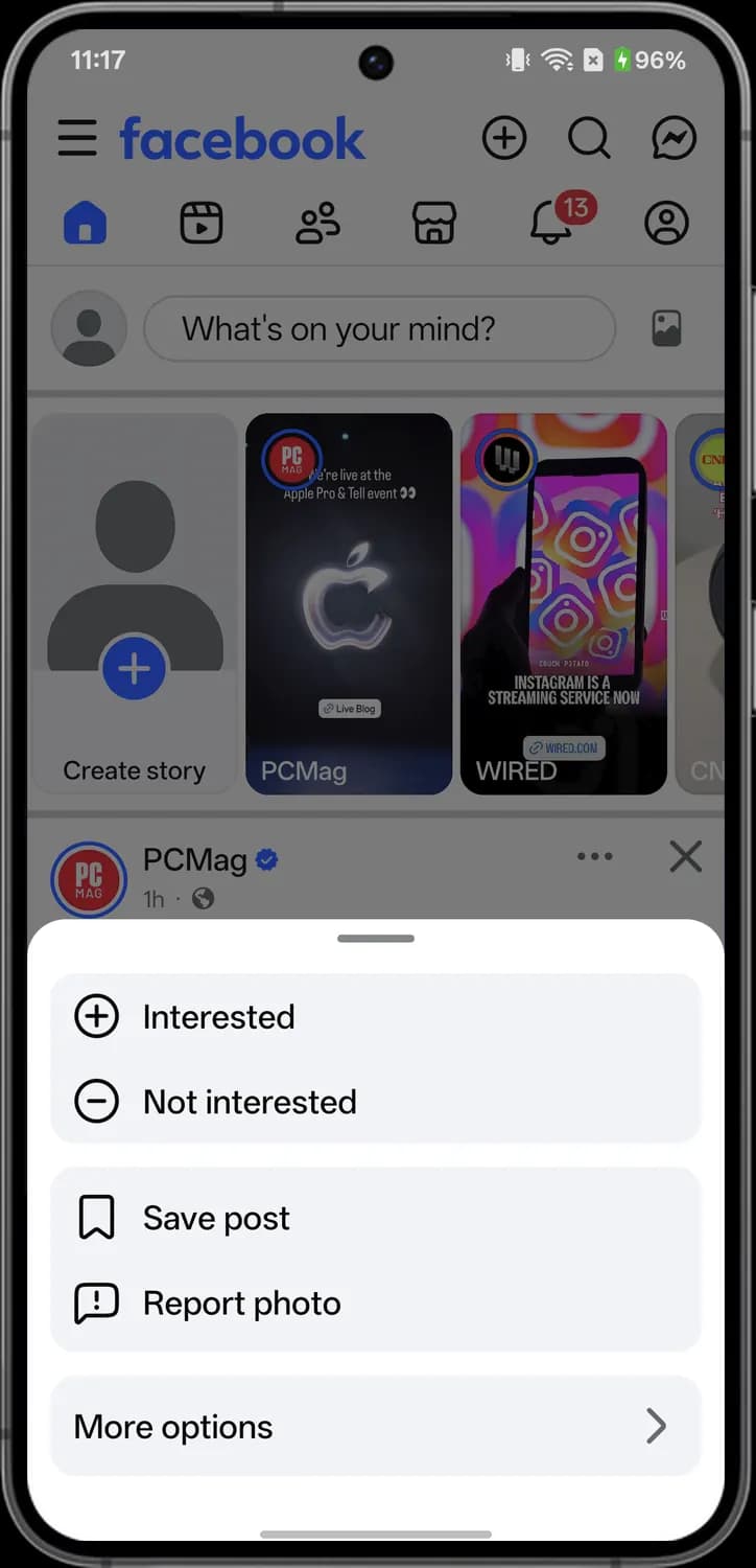 Facebook posts, reactions and sharing screen with each icon numbered, screen 2 of 6