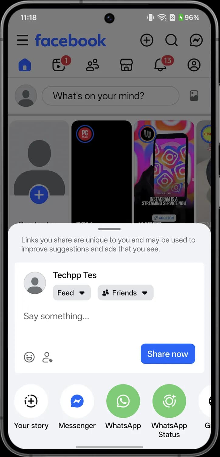Facebook posts, reactions and sharing screen with each icon numbered, screen 6 of 6