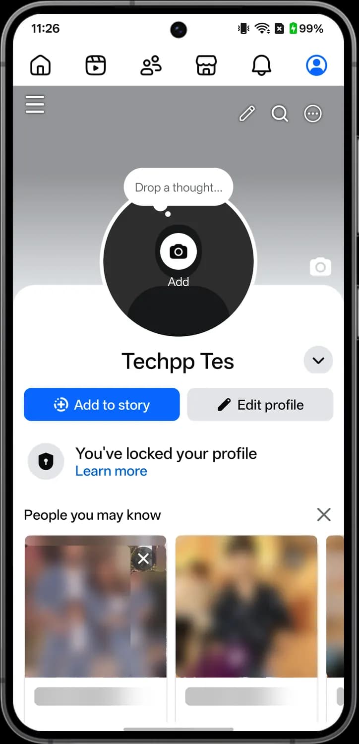 Facebook your profile and pages screen with each icon numbered, screen 1 of 4