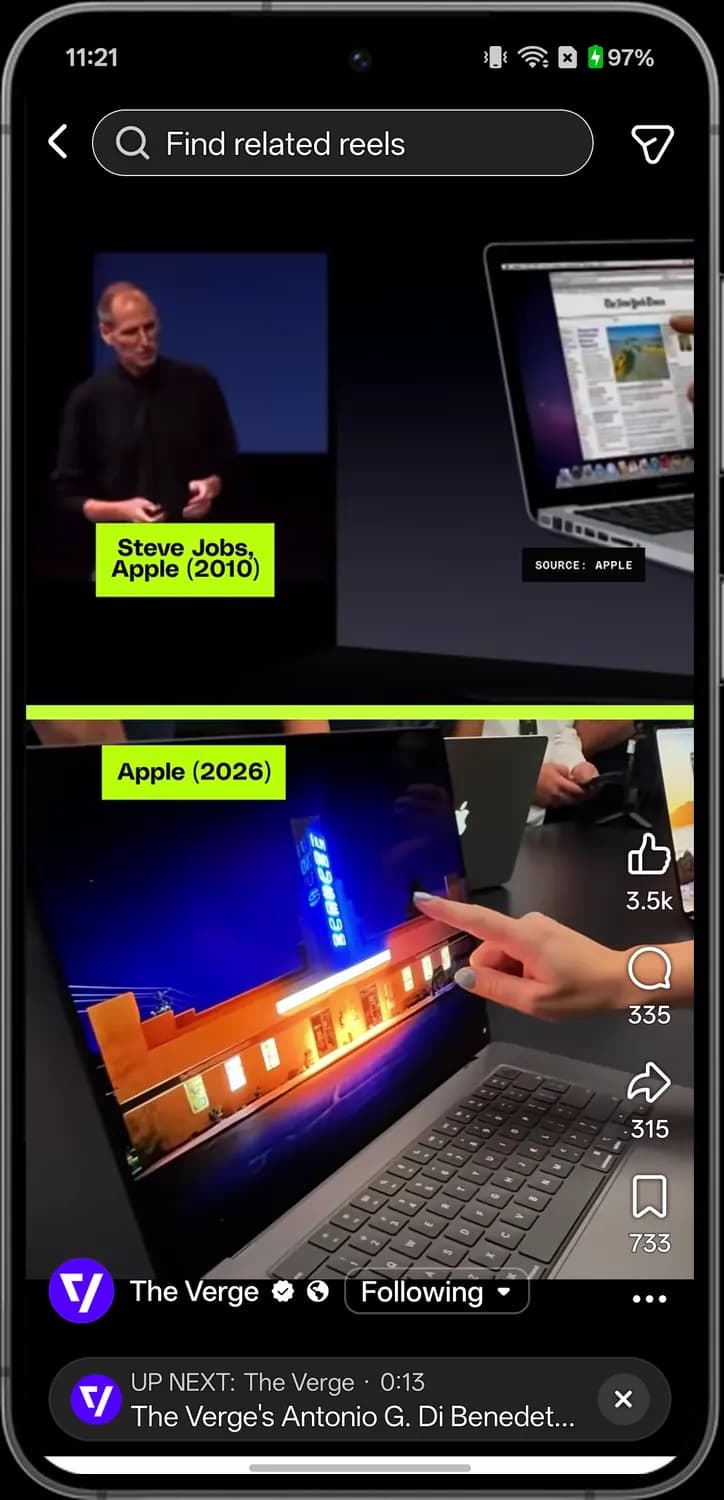 Facebook reels screen with each icon numbered, screen 3 of 3
