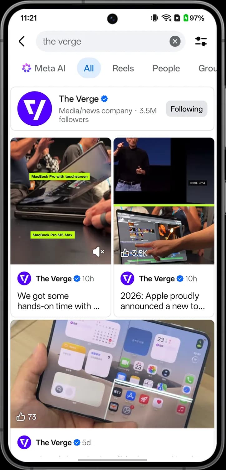 Facebook search screen with each icon numbered, screen 3 of 3