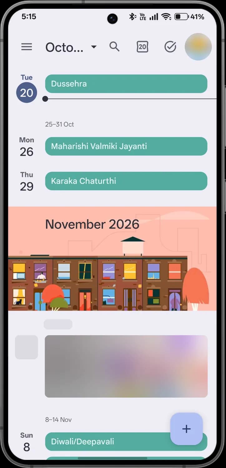 Google Calendar schedule view screen with each icon numbered