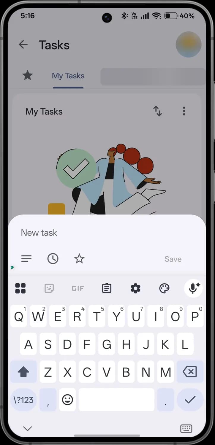 Google Calendar tasks screen with each icon numbered, screen 2 of 3