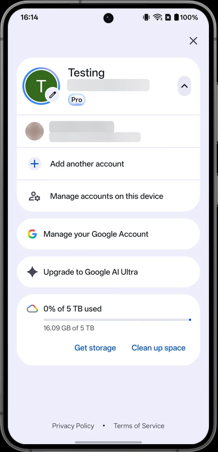 Google Drive account menu screen with each icon numbered, screen 2 of 2