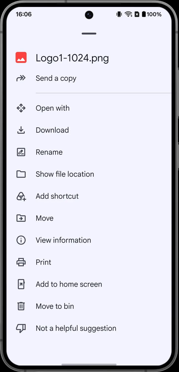 Google Drive the file menu (three dots) screen with each icon numbered, screen 3 of 3