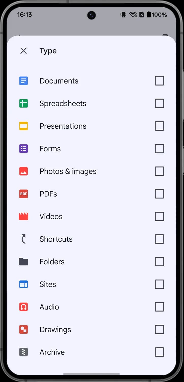 Google Drive file type icons screen with each icon numbered, screen 2 of 2