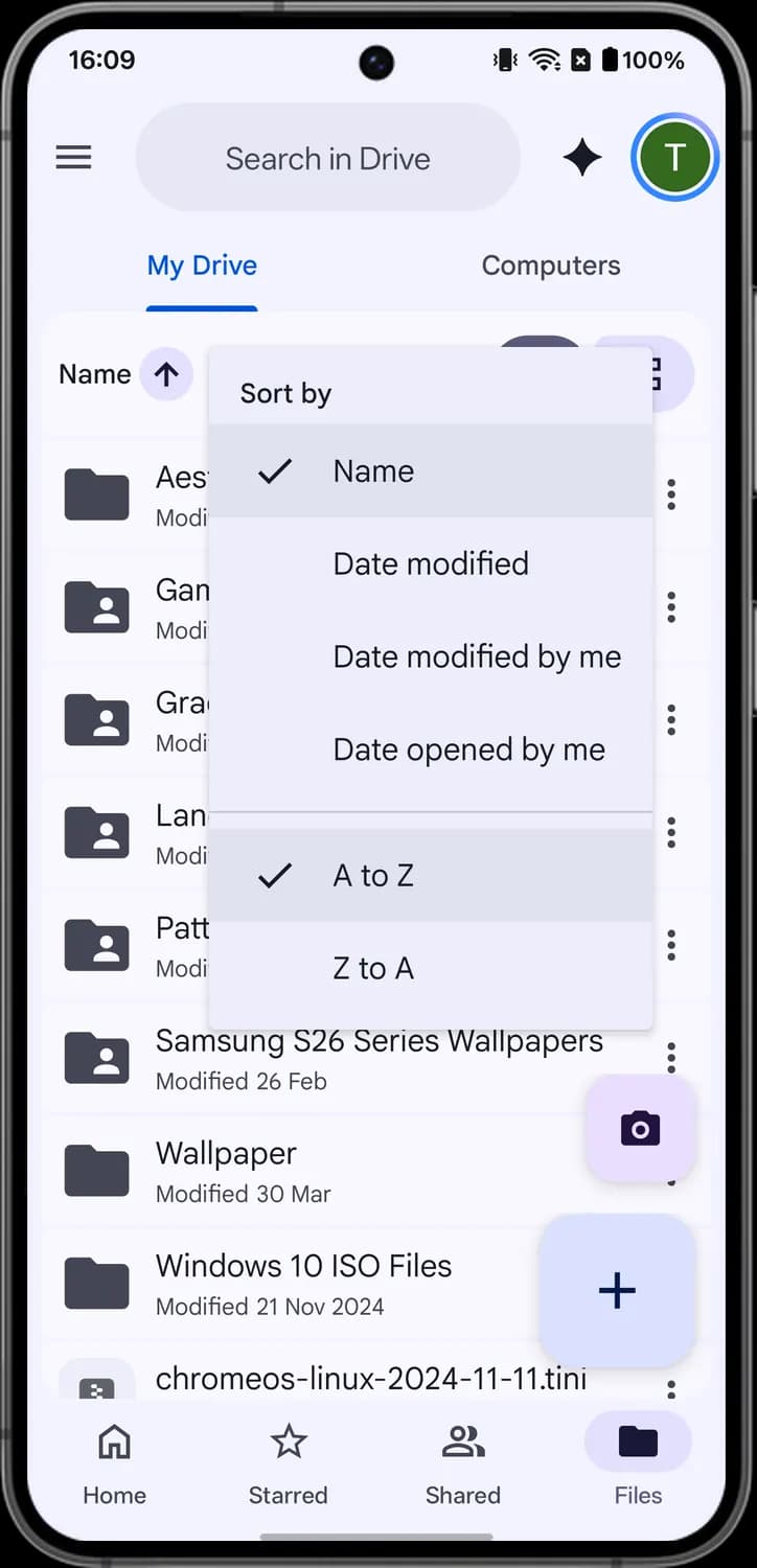 Google Drive files tab and folders screen with each icon numbered, screen 3 of 5