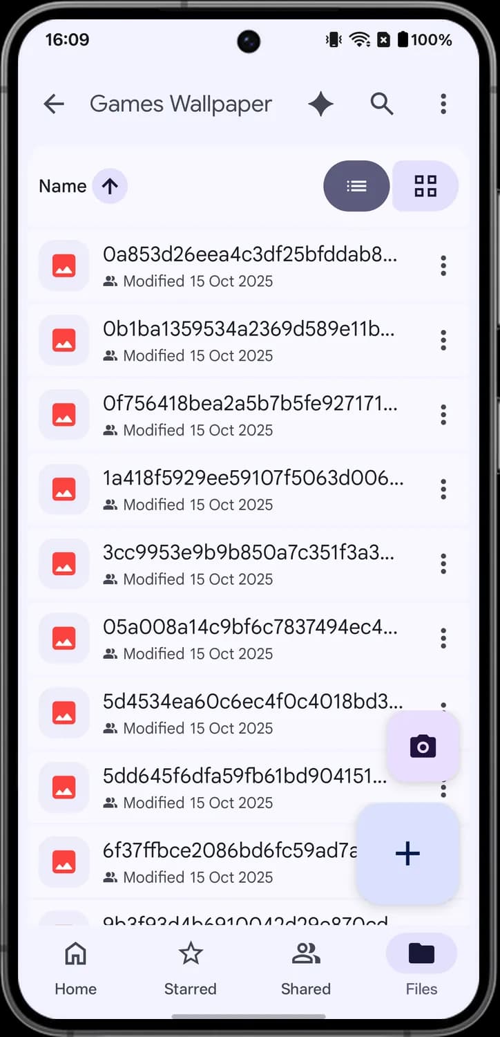 Google Drive files tab and folders screen with each icon numbered, screen 4 of 5