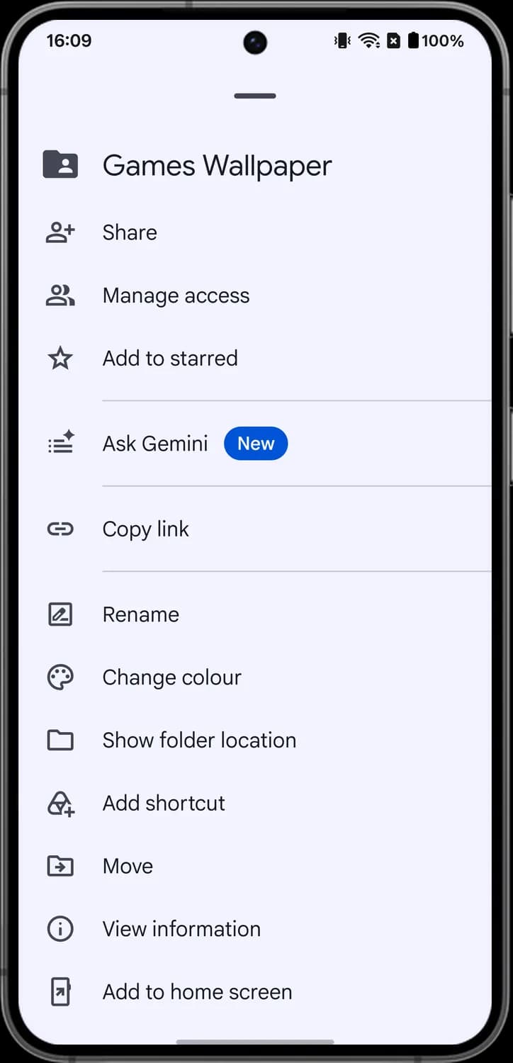 Google Drive files tab and folders screen with each icon numbered, screen 5 of 5