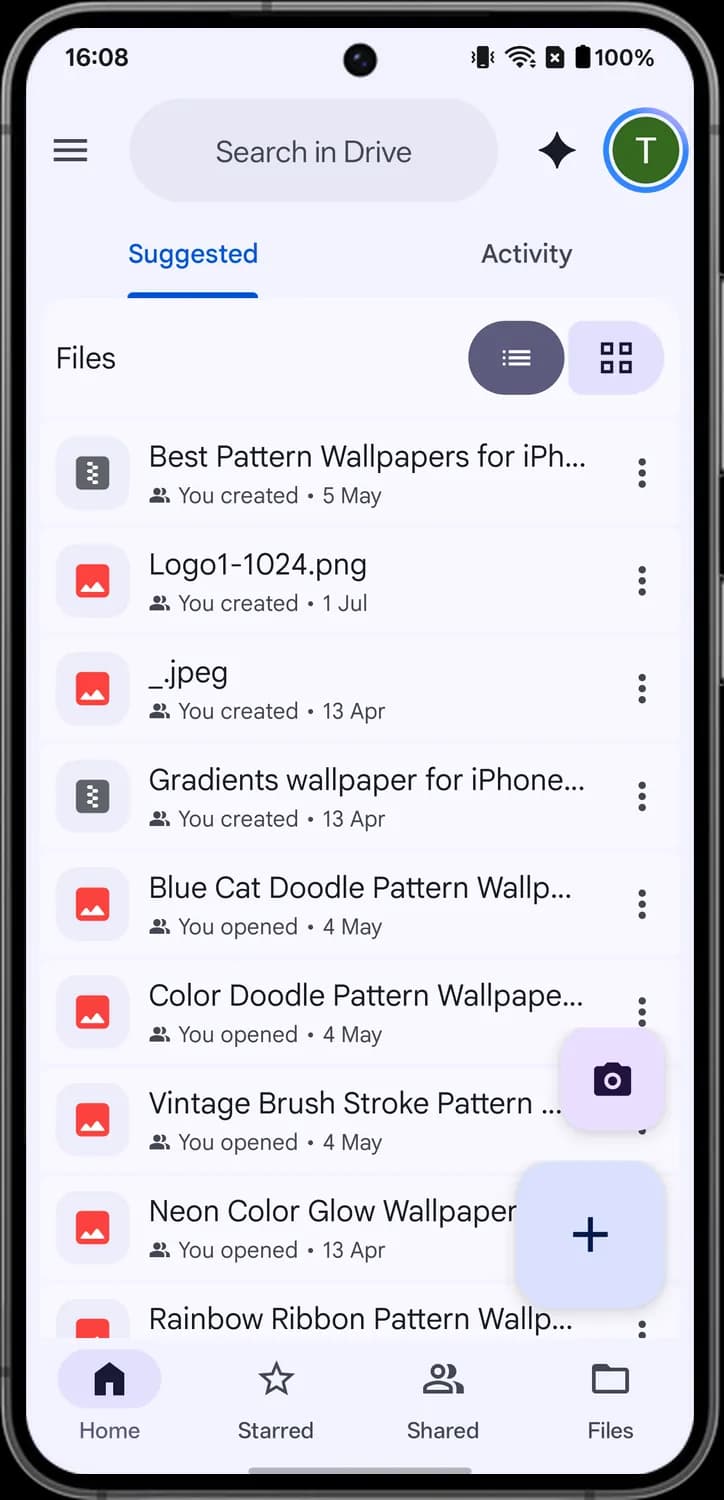 Google Drive home screen screen with each icon numbered, screen 2 of 4