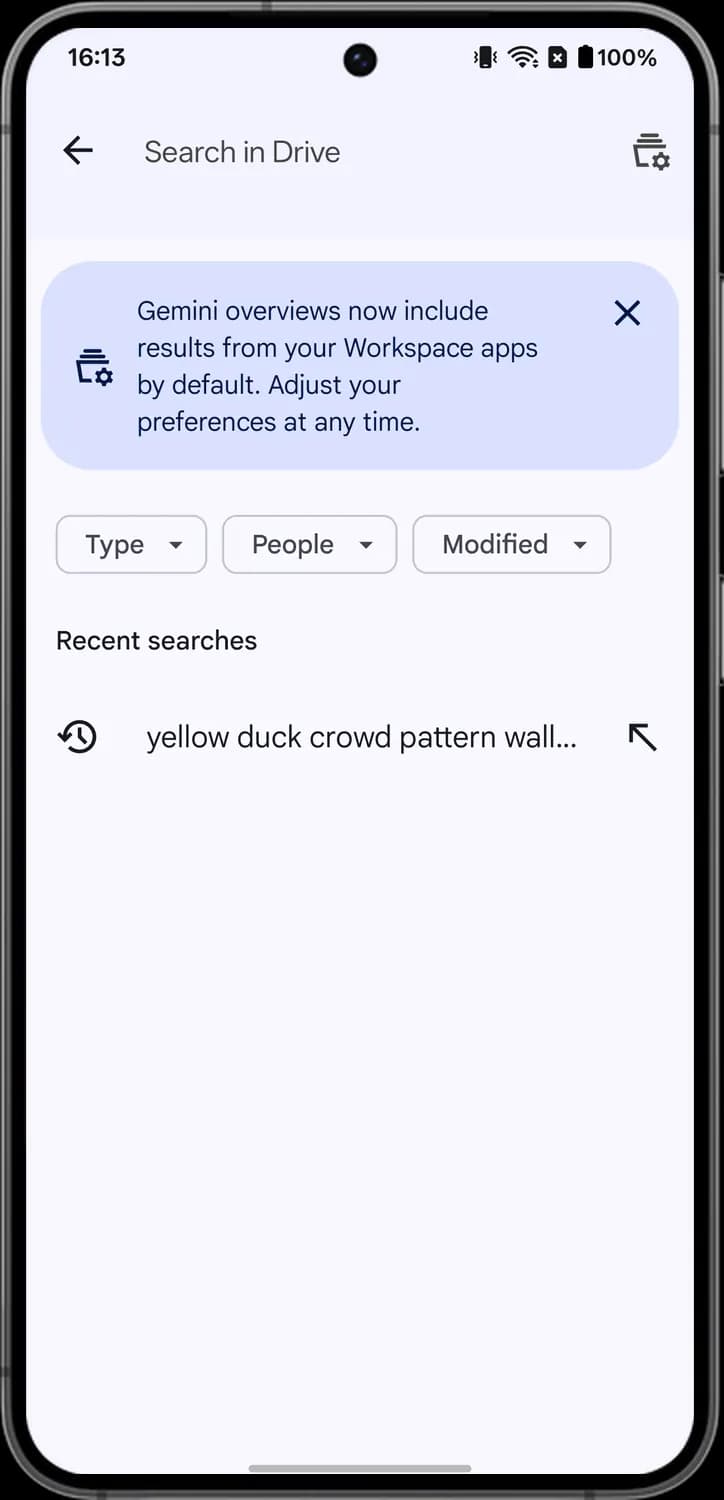Google Drive search screen with each icon numbered, screen 1 of 2