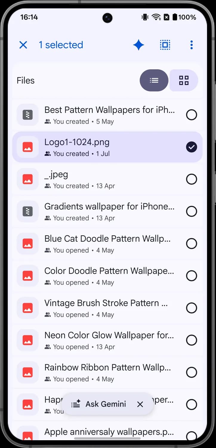 Google Drive selecting files screen with each icon numbered