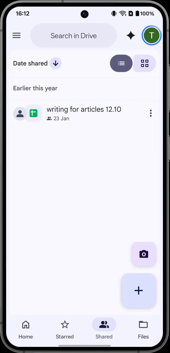 Google Drive shared tab screen with each icon numbered