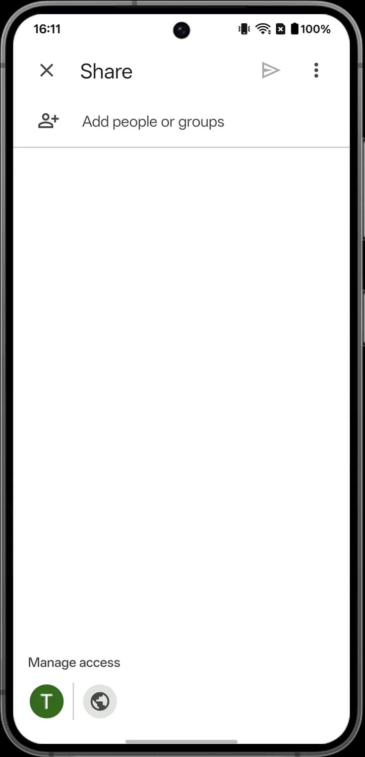 Google Drive sharing and access screen with each icon numbered, screen 2 of 2