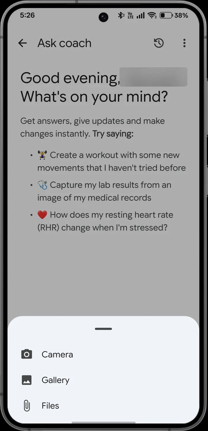 Google Health app ask coach screen with each icon numbered, screen 2 of 2