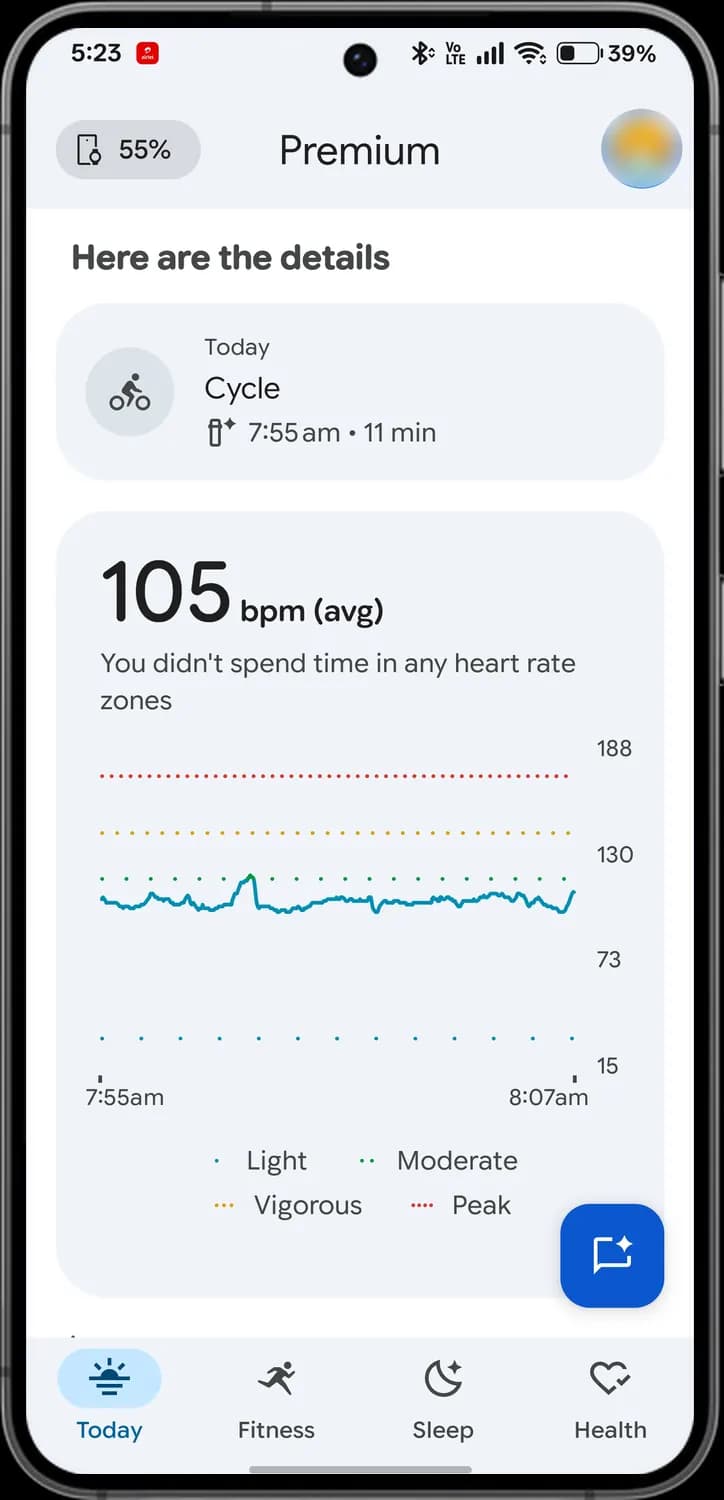 Google Health app coach updates screen with each icon numbered, screen 2 of 3
