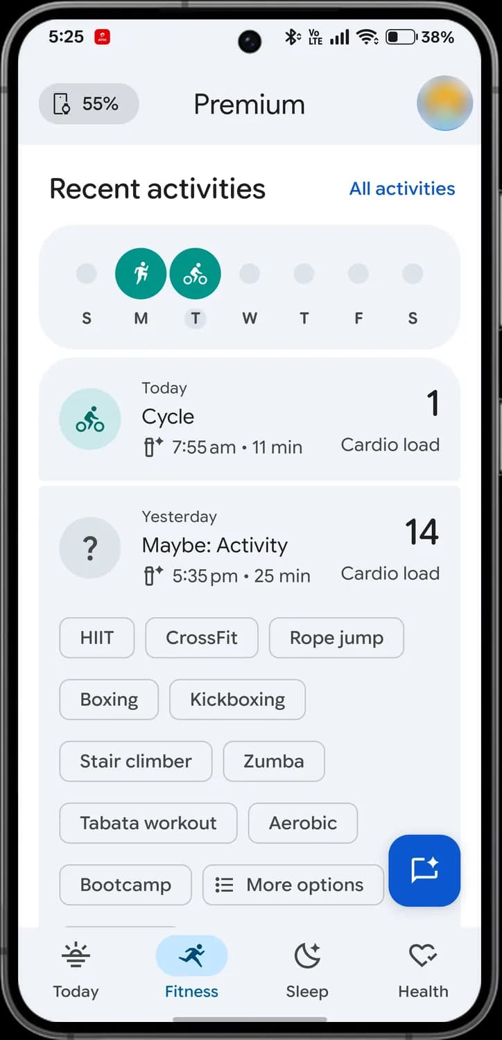 Google Health app fitness tab screen with each icon numbered, screen 4 of 4