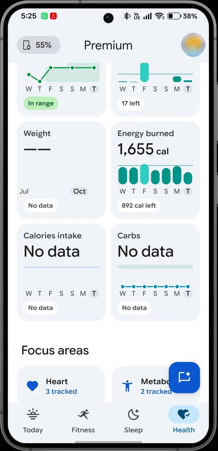 Google Health app health tab screen with each icon numbered, screen 3 of 3