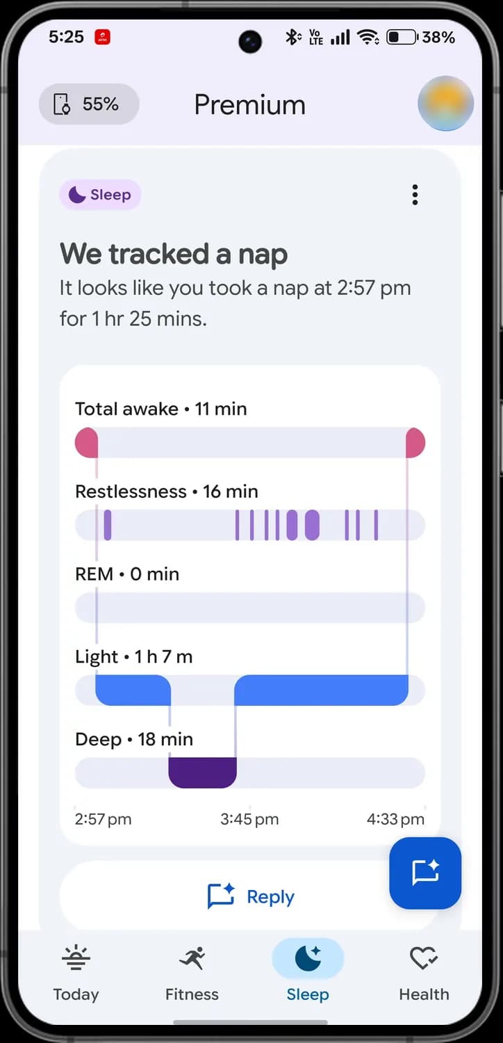 Google Health app sleep tab screen with each icon numbered, screen 2 of 4