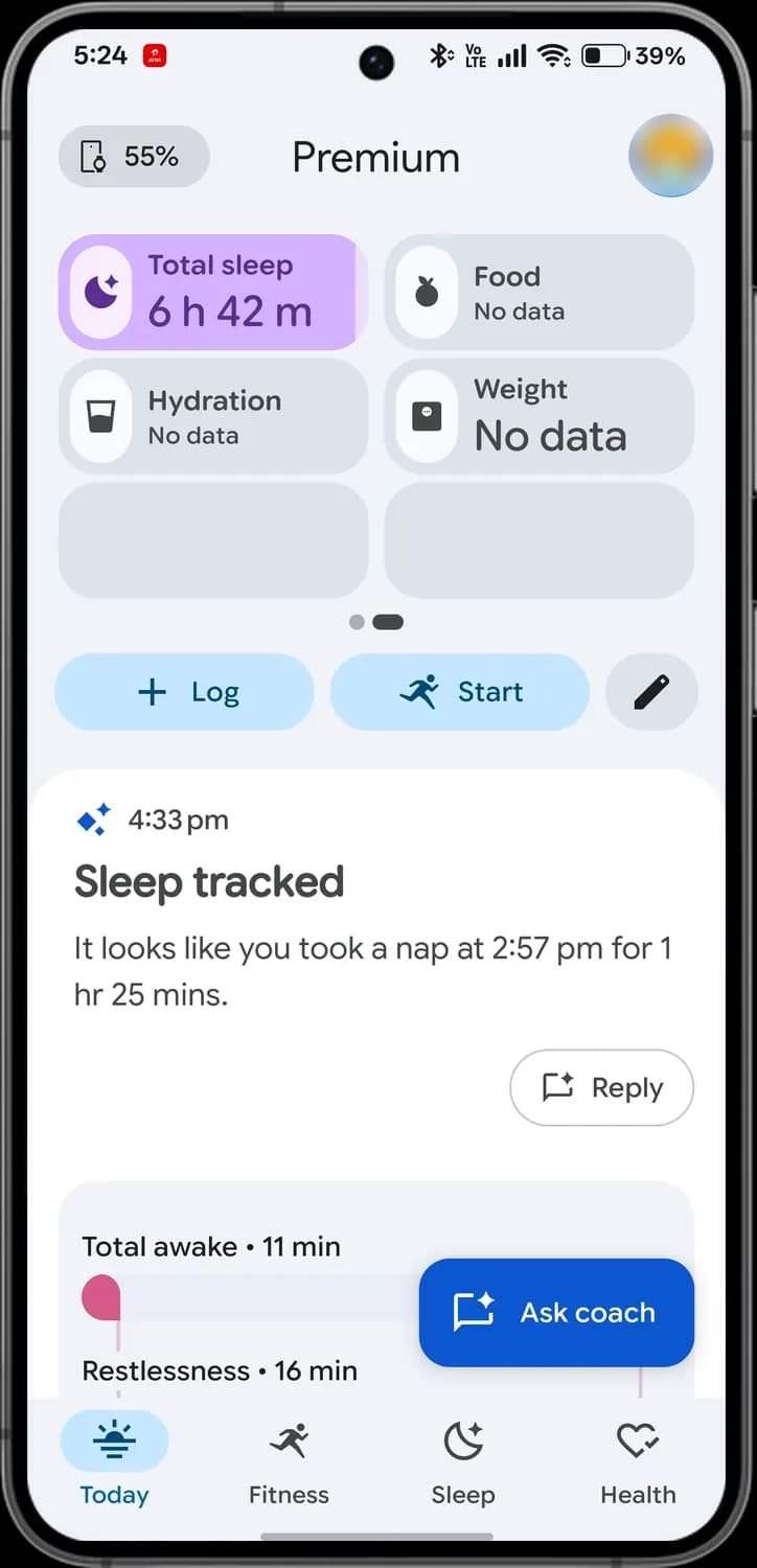 Google Health app today page screen with each icon numbered, screen 4 of 4