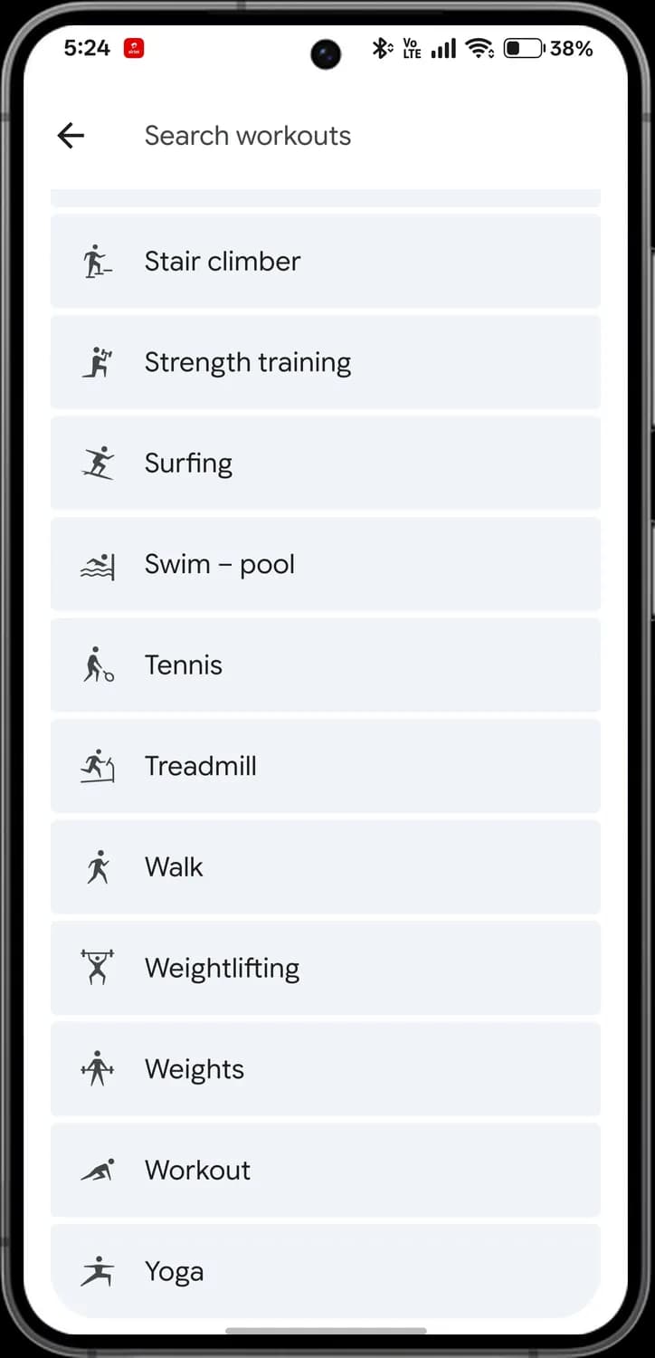 Google Health app workout types screen with each icon numbered, screen 7 of 7