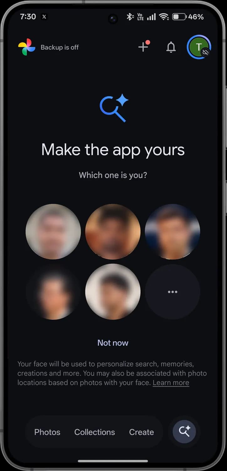 Google Photos ask photos setup with each icon numbered