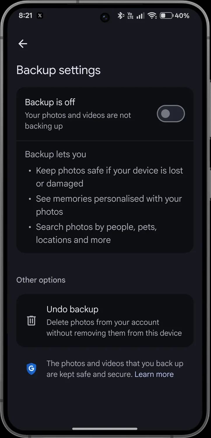 Google Photos backup with each icon numbered, screen 2 of 2