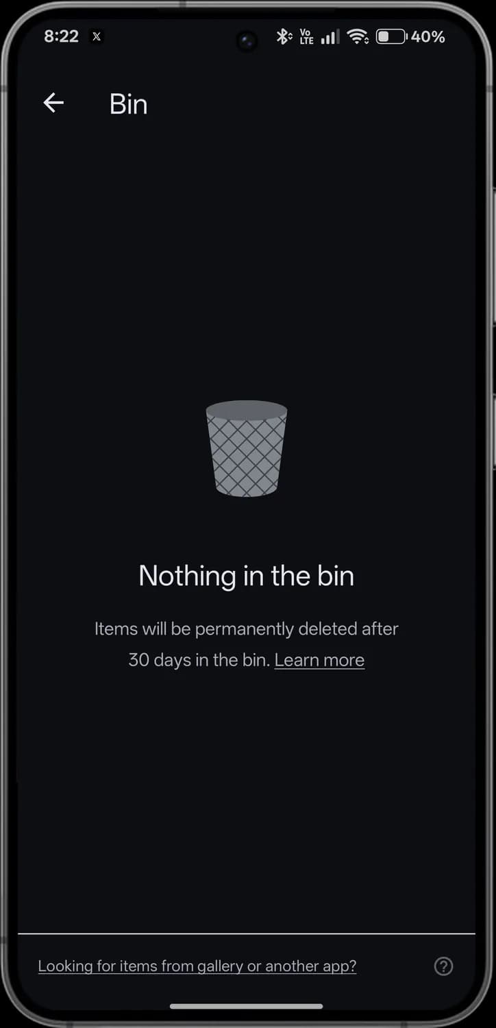 Google Photos bin with each icon numbered