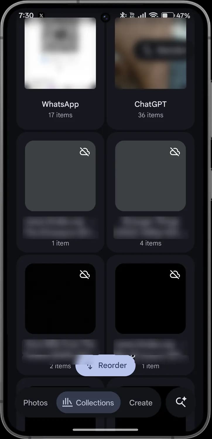 Google Photos collections with each icon numbered, screen 2 of 3