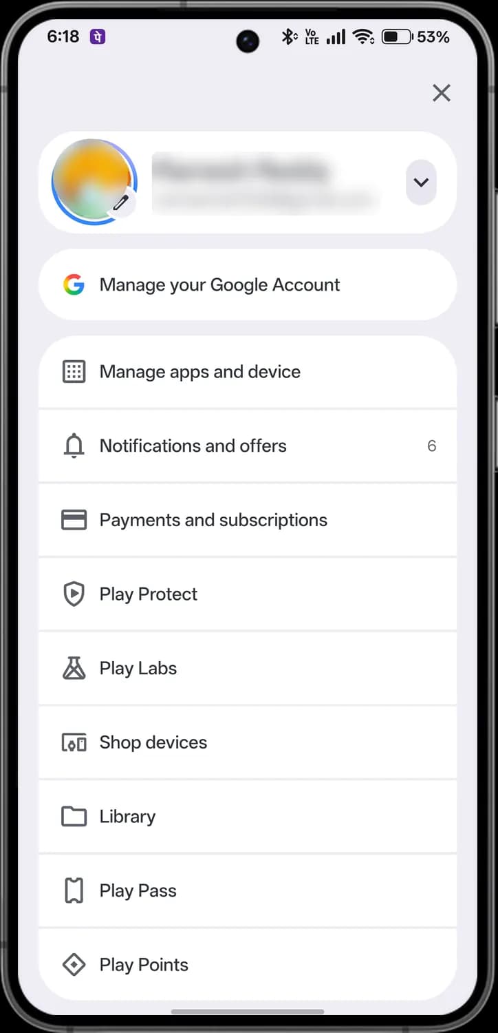 Google Play Store account menu screen with each icon numbered, screen 1 of 3