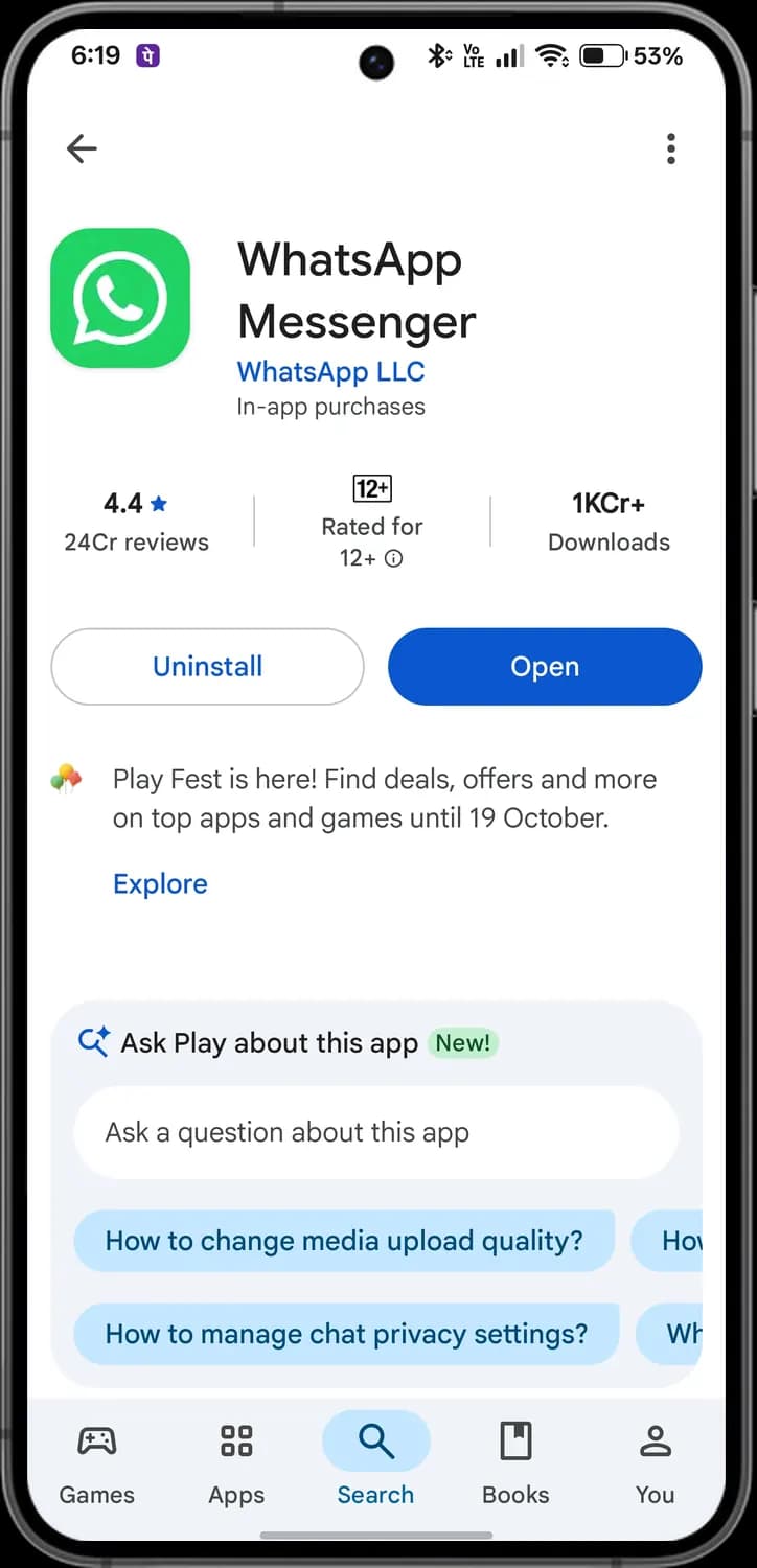 Google Play Store app page screen with each icon numbered, screen 1 of 4