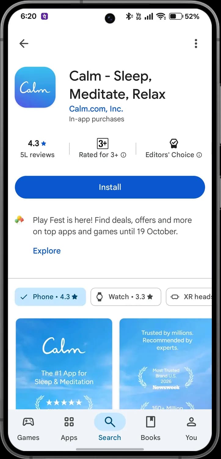 Google Play Store installing an app screen with each icon numbered, screen 1 of 2