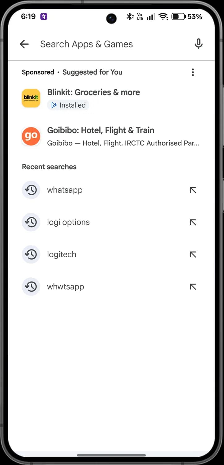 Google Play Store searching screen with each icon numbered, screen 1 of 3