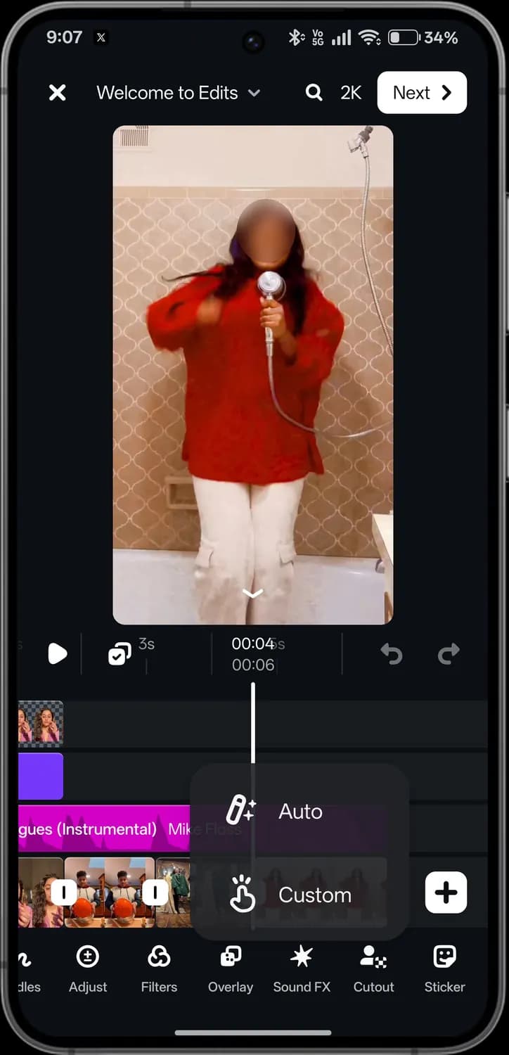 Instagram Edits cutout screen with each icon numbered