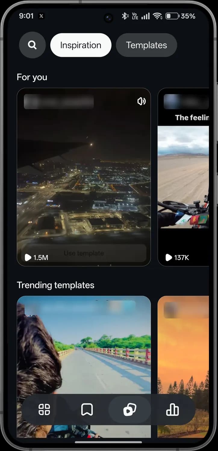Instagram Edits inspiration and templates screen with each icon numbered, screen 1 of 2