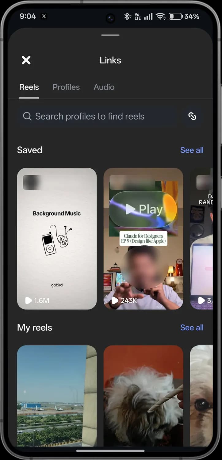Instagram Edits add from reels screen with each icon numbered