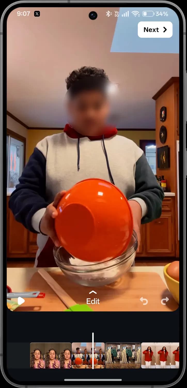Instagram Edits full-screen preview screen with each icon numbered