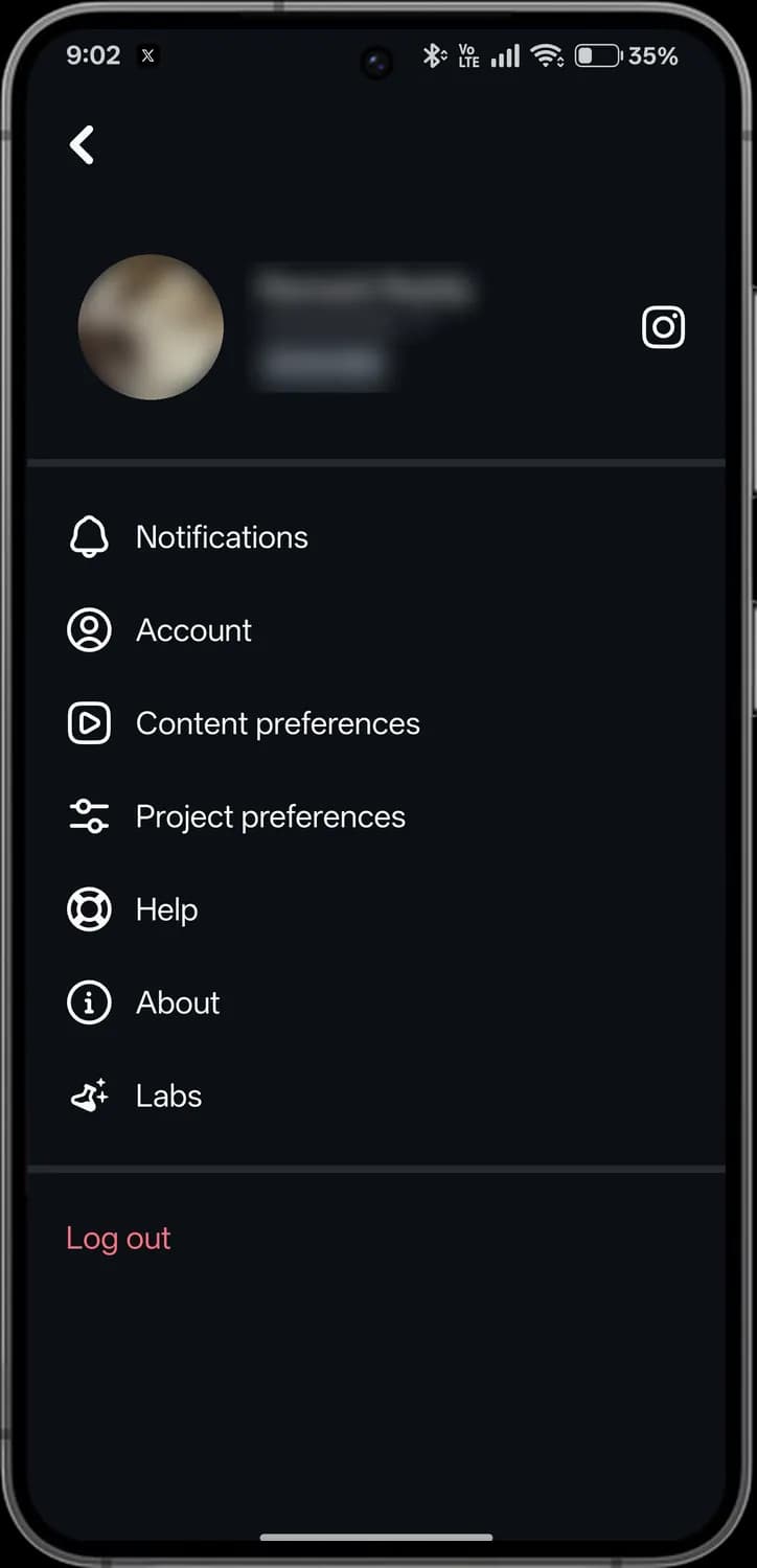 Instagram Edits profile menu screen with each icon numbered