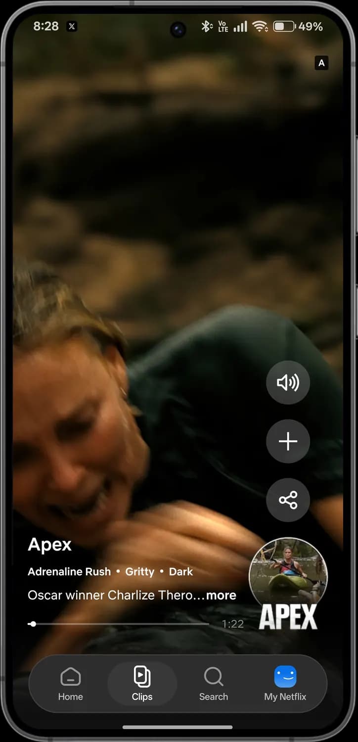 Netflix clips screen with each icon numbered, screen 1 of 3