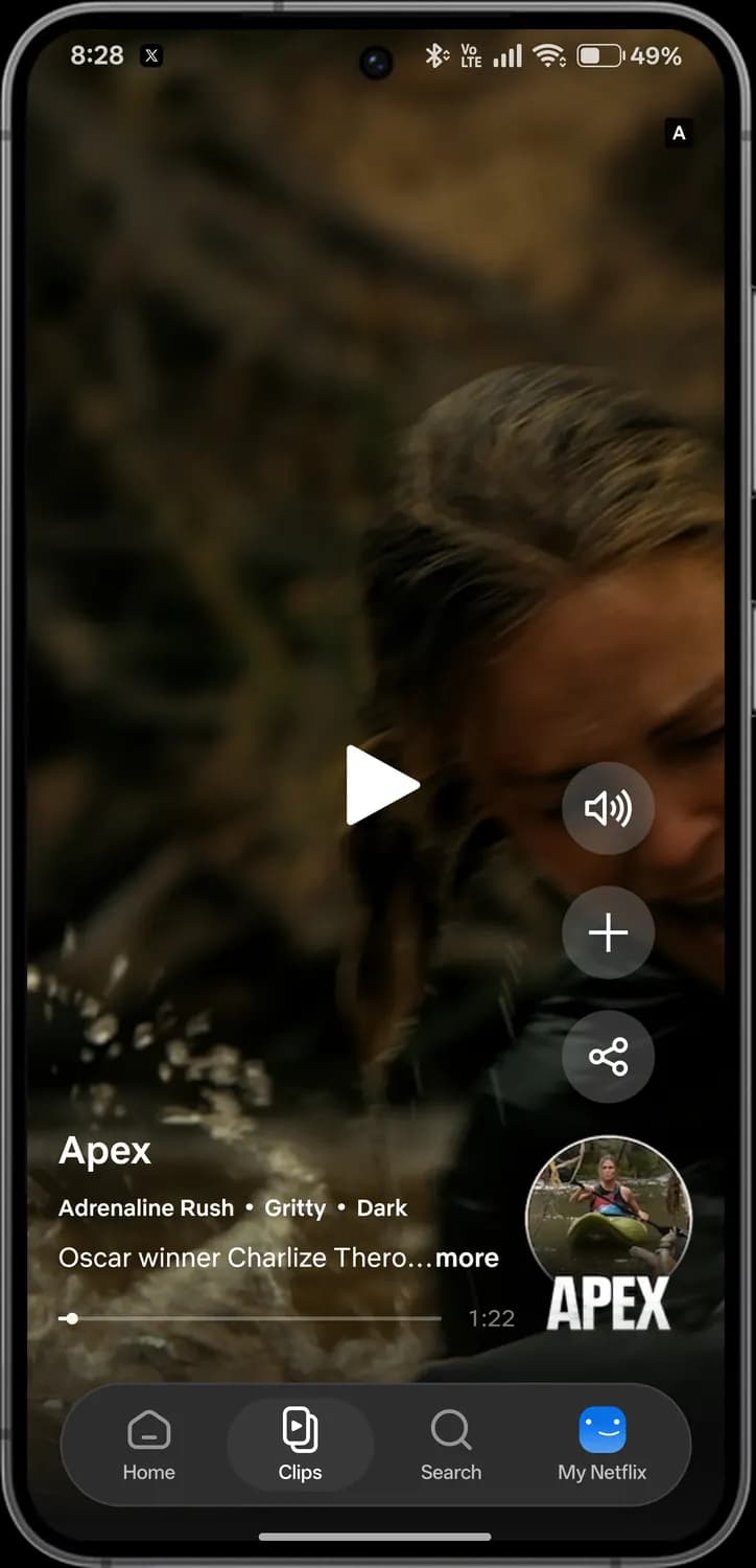 Netflix clips screen with each icon numbered, screen 3 of 3
